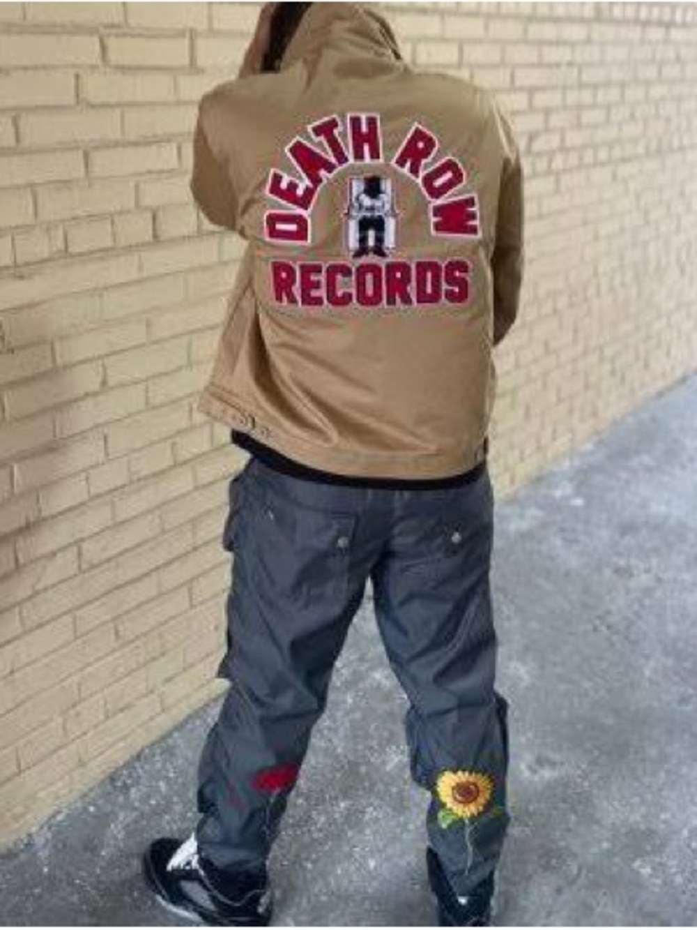 Death Row Records Embroidered Jacket Tan Zip Up Graphic Back No Size Tag
